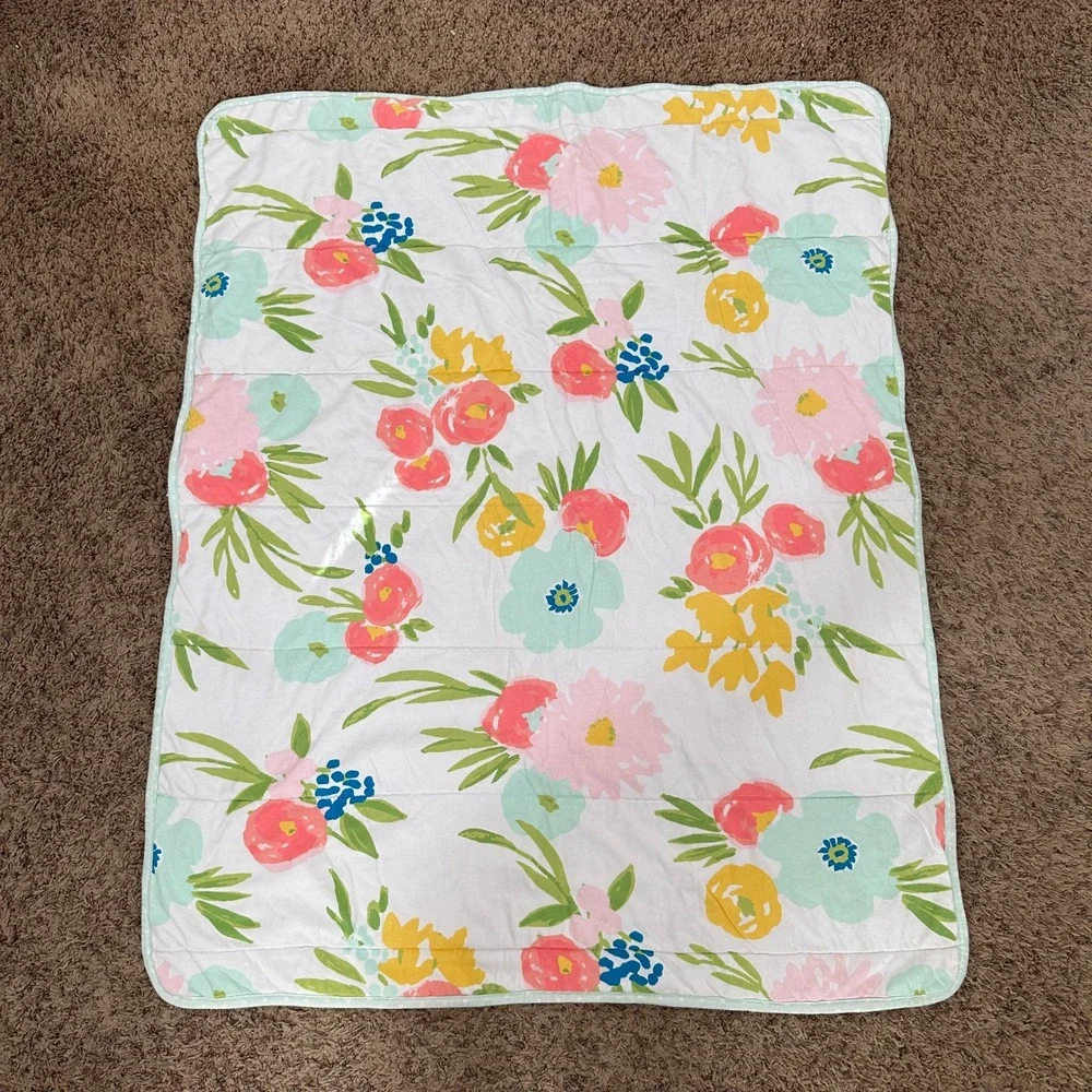 Cloud Island Crib Quilt Floral Reversible Pink Green Yellow White 030028563